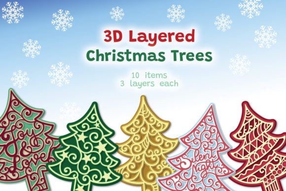 3D Layered Christmas Trees: 10 3D SVG Designs