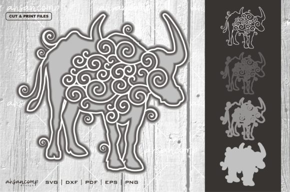 Buffalo Mandala 3D SVG for Shadow Boxes