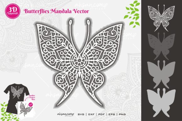 Butterflies 13 Mandala SVG 3D Layered for Shadow Boxes & Craft Projects