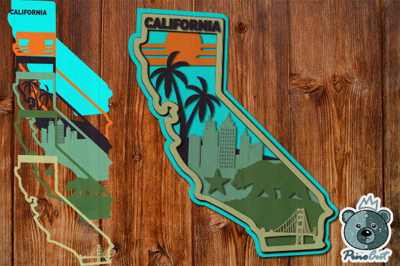 California, 3D Layered Tropical: A Versatile 3D SVG for Local Branding and Shadow Box Design