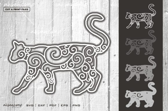 Cat 4 Vector SVG 3D Layered for Shadow Boxes