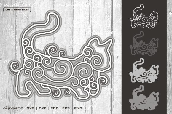 Cat Vector 2 SVG 3D Layered for Shadow Boxes
