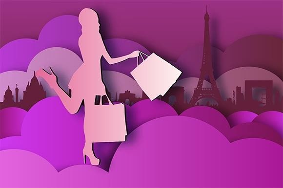 Editable 3D Shopping Pink Paper Cutout
