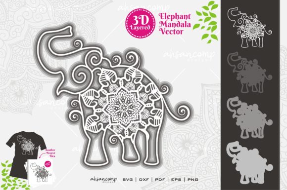 Elephant Mandala 3D SVG for Crafters: A Layered Design with Shape & Style