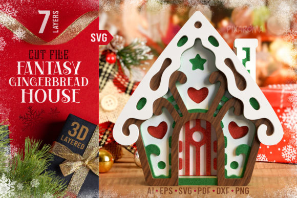 Fantasy Gingerbread House 3D SVG for Christmas