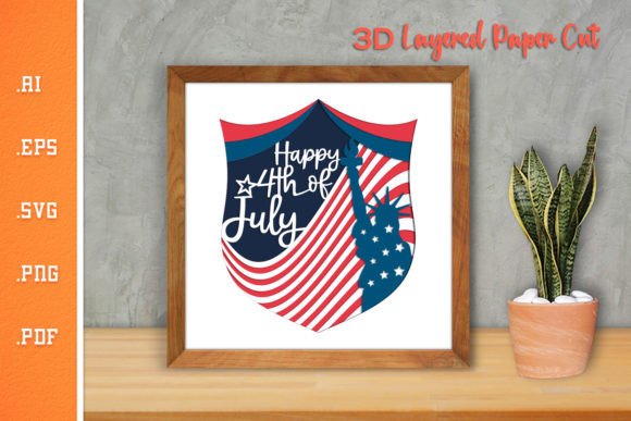 Happy 4th of July - 3D Layered Paper Cut: A Festive Craft Graphic for Handmade Businesses