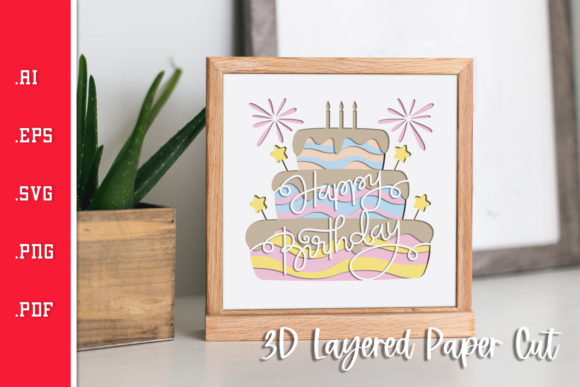 Happy Birthday Cake 3D Layered Paper Cut