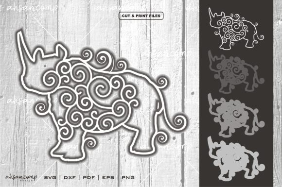 Rhino Vector SVG 3D Layered 3 for Shadow Boxes