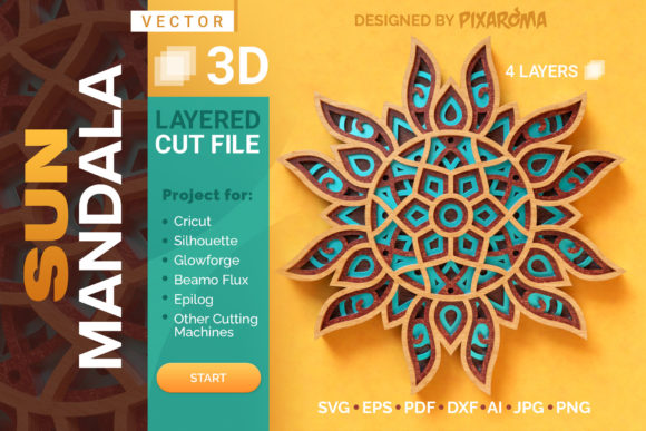 Sun Mandala 3D Layered SVG for Crafts & Graphics