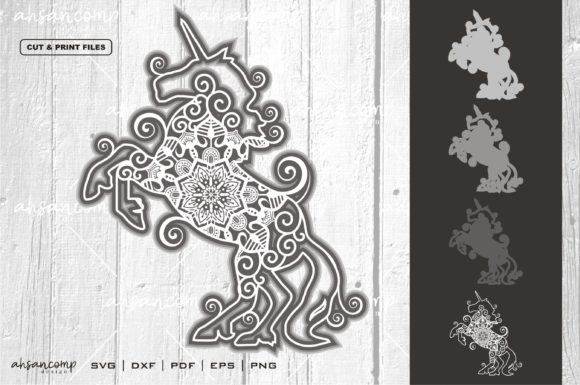 Unicorn Mandala Vector 3D Layered 5 for Shadow Boxes